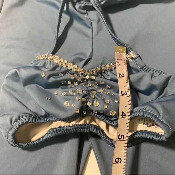 Custom made solo dance costume blue flair pants top rhinestone 2 piece set - 10 - Picture 12 of 15